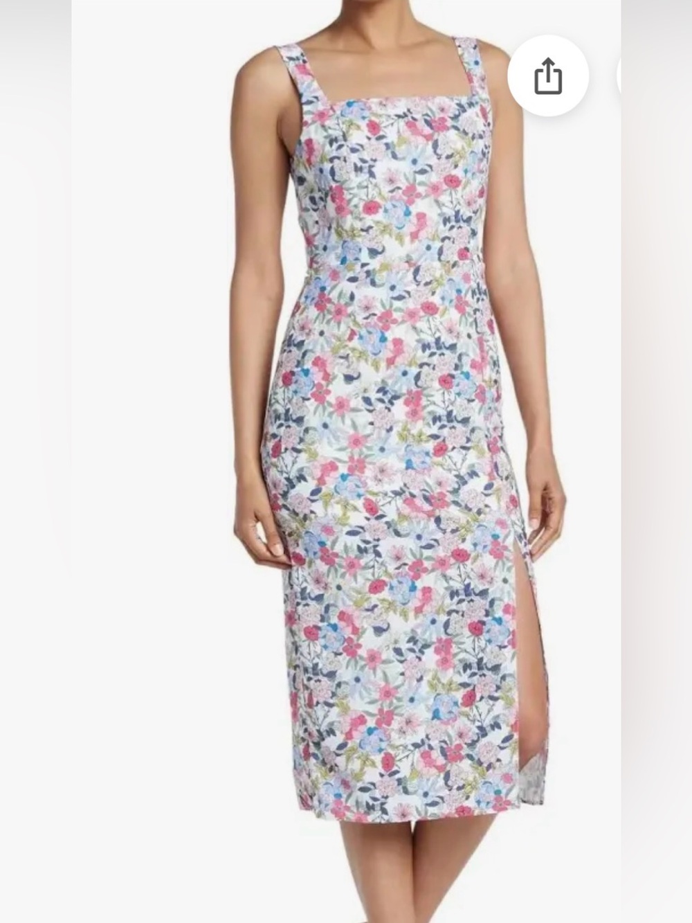 NSR Multi-Color Floral Square-Neck Satin Midi Dress